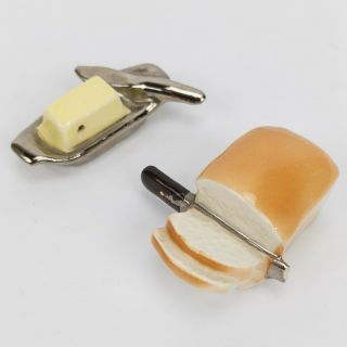 Vtg Arcadia Miniature Salt & Pepper Shakers Loaf Of Bread And Dish Of Butter