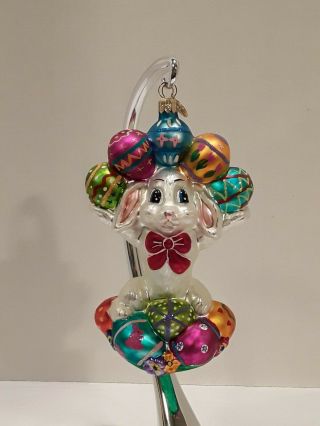 Christopher Radko An Even Dozen 6.  5” Glass Easter Bunny W/ Egg Ornament 00 - 497 - 0