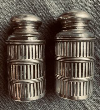Vintage “g.  E.  P.  ” Sterling And Glass Salt Pepper Shakers Pierced Sterling Silver
