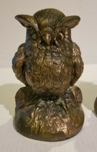 Vintage Pair OWL Cast Metal Brass toned BOOKENDS by A.  C.  R.  Ltd.  Chicago 1970 ' s 3