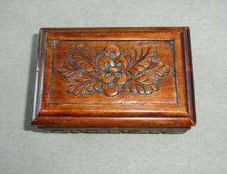Vintage Carved Wood Velvet Lined Trinket Jewelry Box With Hinge 6 " X6 " X3