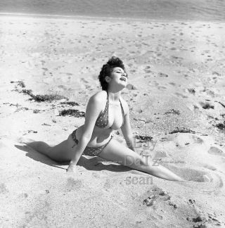 1950s Negative,  Busty Pin - Up Girl Gigi Frost At Beach In Sexy Bikini T270825