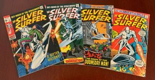 Silver Surfer 11,  12,  13,  17.  Silver Age Marvel Comics.  Lee.  Buscema.  Mostly Fn