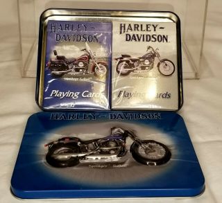 Playing Cards In A Decorated Tin Box - Harley - Davidson 2 Decks Game Night