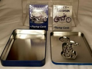 Playing Cards in a Decorated Tin Box - Harley - Davidson 2 Decks Game Night 2