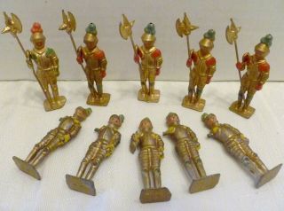 10 Vintage Medieval Knight Cast Lead Toy Soldier Figurines Halberd England