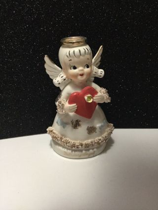 Rare Vintage Valentines Gift Angel Girl Holding Large Heart Figurine Napco Era