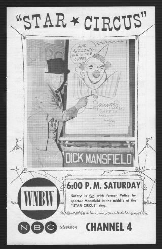 1953 Wnbw Washington D.  C.  Tv Guide Ad Dick Mansfield Safety Star Circus Kids Show
