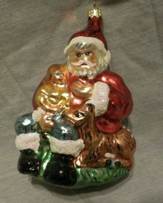 Christopher Radko Santa With Child And Deer Hand Blown Glass Ornament