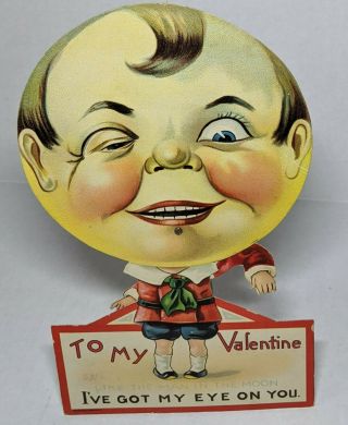 Erly Diecut Art Deco Mechanical Anthromorphic Man In The Moon Valentine Day Card