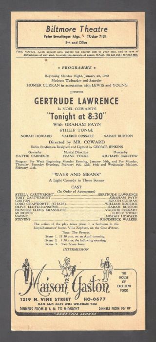 Gertrude Lawrence " Tonight At 8:30 " Noel Coward 