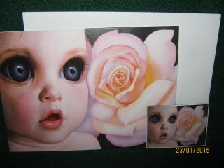 Big Eyes Margaret Keane " Dewdrops " Greeting Card (1) W/ Magnet & Envelope