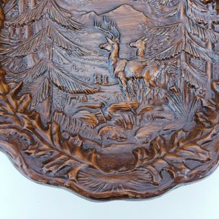 Vintage Syroco Faux Wood Grain Bowl With Pine Trees & Deer Forest Woodland 3