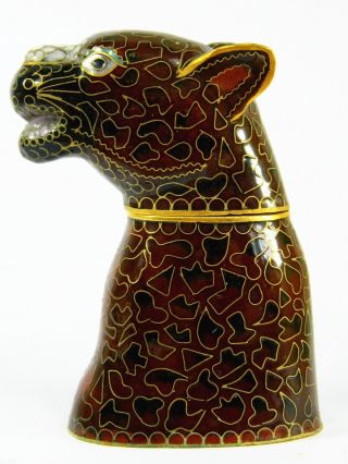 Cloisonne Collectible Animal Leopard Panther Cheetah Figurine Toothpick Holder