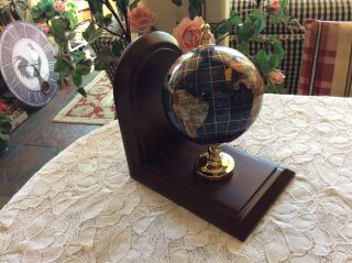 Semi - Precious Stones Gemstone & Brass World Globe Book End Bookend