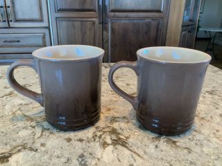 2 Le Creuset Brown Stoneware Coffee Mugs 14 Oz