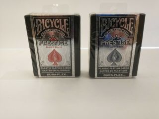2 Decks Bicycle Prestige Plastic Poker Size Playing Cards Red & Blue