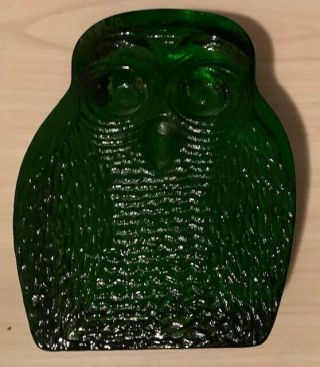 Vintage Blenko Glass Owl Bookend Art Paperweight Green