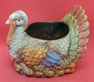 Vintage Ceramic Turkey Planter Centerpiece Vase Planter Art Multi Color 6 "