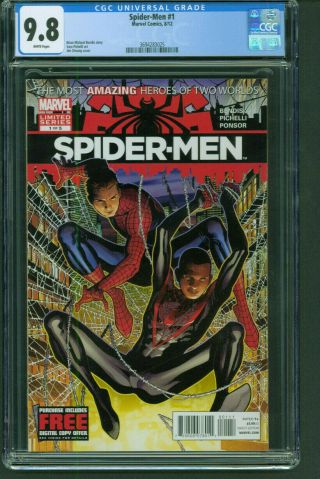 Spider - Men 1 Miles Morales And Peter Parker Meet 1st Time Cgc 9.  8