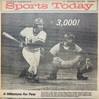 May 1978 LA Herald Newspaper MLB Cincinnati Reds Pete Rose 3000th hit Vintage 2
