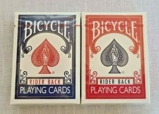 2 Packs Bicycle Rider Back Playing Cards Red Blue Decks Poker Made In Usa