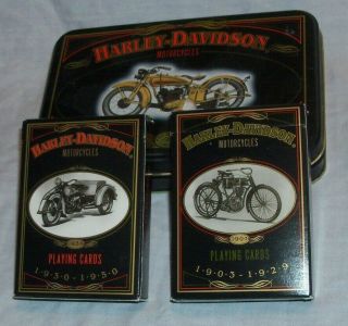 Vintage 90s HARLEY DAVIDSON Collectible Tin Playing Cards NUMBERED use for COVID 2