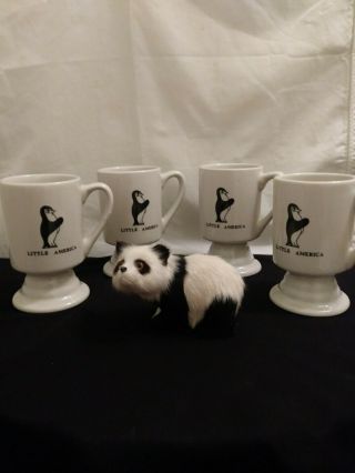 4pc Set Of Vintage Pedestal Penguin Little America Wyoming Coffee Mugs