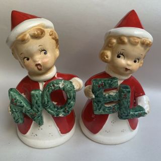 Vintage Christmas Napco Noel Boy And Girl Salt And Pepper Shakers