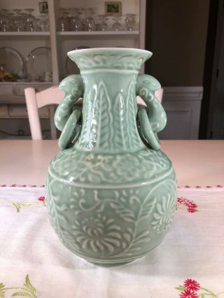 Vintage Double Handle Celadon Glaze Vase By Andrea By Sadek " Chopsticks "