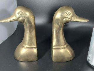 Vintage Brass Duck Bookends Set Of 2 Heads Korea