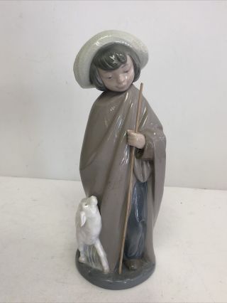 Spanish Porcelain Nao By Lladro 10.  5 " Figure Boy W/ His Sheep