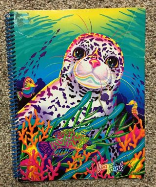 Vintage 90s Lisa Frank Notebook White Seal Image Snap Cover