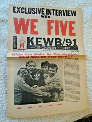 1965 Top 30 Radio Station Newspaper Kewb/91 We Five Interview Glenn Yarbrough