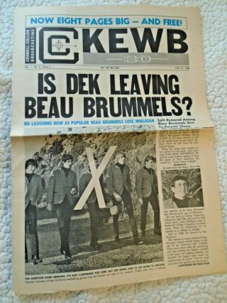 1965 Top 30 Radio Station Newspaper Kewb/91 Beau Brummels Stones Byrds Sonnycher