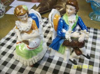 Victorian Courting Couple Vintage 2 Porcelain Figurines With Lace Work