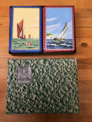 1936 De La Rue Pneumatic Boxed Set Of 2 Packs Playing Cards Yachts Sailing