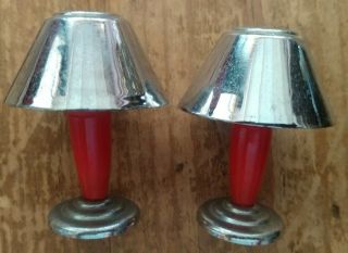 Very Rare Vintage Occupied Japan Red Deco Mcm Table Lamp Salt & Pepper Shakers