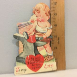 Vtg Valentine Card Twelvetrees Little Boy Black Smith Anvil Hammer H2