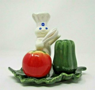 Vintage Pillsbury Doughboy Vegetable Salt & Pepper Shakers 3 Pc Set