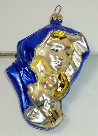 Vintage Blown Glass Christopher Radko Blue Madonna & Child Christmas Ornament