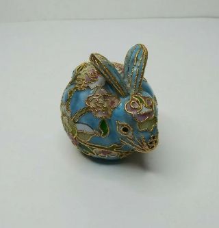 Vintage Blue Gold Trim & Floral Decorated Cloisonne Enamel Rabbit Bunny Figurine