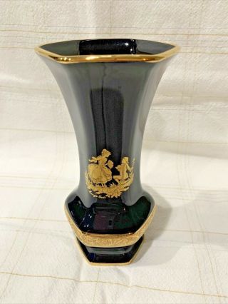 Limoges Castel France Cobalt Blue Gold Vase Gold Edge 7 " 22k Gold Trim