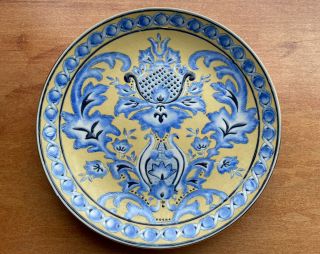 Oriental Accent Decorative Collectible Plate Blue Gold Flower 10”