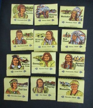 Set Of 12 Ohio Match Co 1979 Native American Indian Chiefs Geronimo Sitting Bull