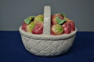 Vintage Fitz And Floyd 1990 Strawberry Basket Candy Dish