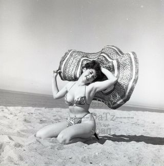 1950s Negative - Sexy Pinup Girl Gigi Frost In Bikini At The Beach T280486