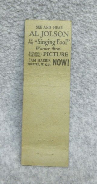 1928 NOAH ' S ARK Vitaphone Talking Picture Movie MATCHBOOK MATCHCOVER NYC THEATRE 3