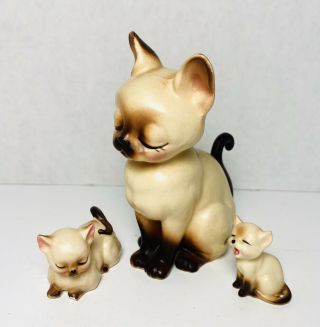 Set Of 3 Vintage Josef Originals Siamese Cat Mother And Kittens Figurines