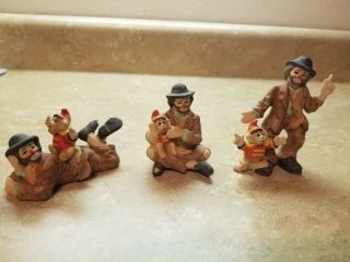 3 Emmett Kelly Jr Flambro Clown And Monkey Mini Figurines Sad